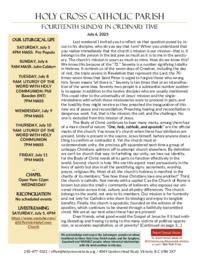 Bulletin for the 14th Sunday in Ordinary Time - July 6