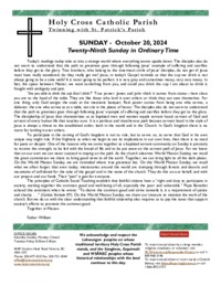 Parish Bulletin for the Twenty-Ninth Sunday in Ordinary Time